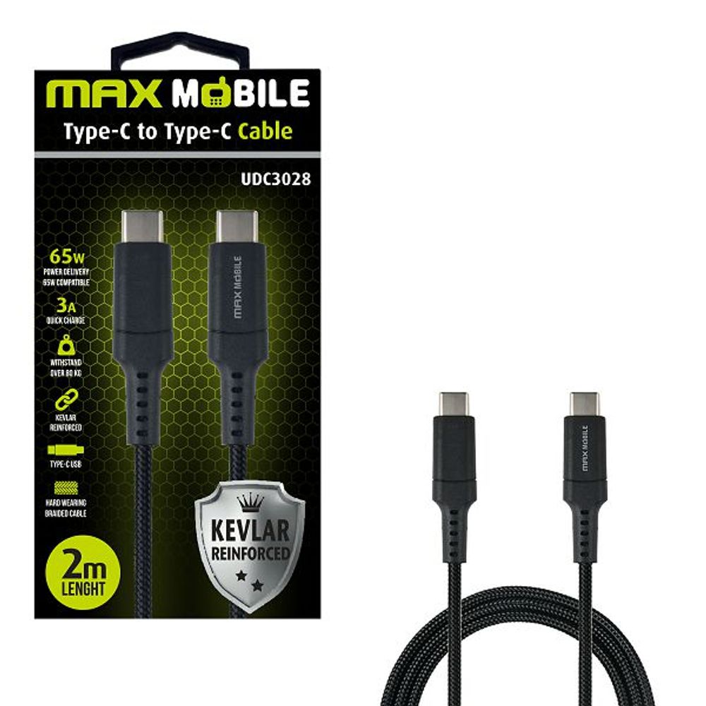 MAXMOBILE DATA KABEL TYPE C-TYPE C UDC3028 KEVLAR BLACK QC 3A 2m slika 1