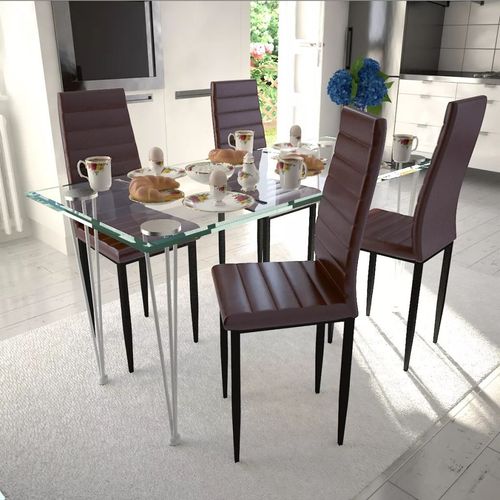 Komplet za ručak - Linijske stolice smeđe tanke 4 kom + stakleni stol slika 14