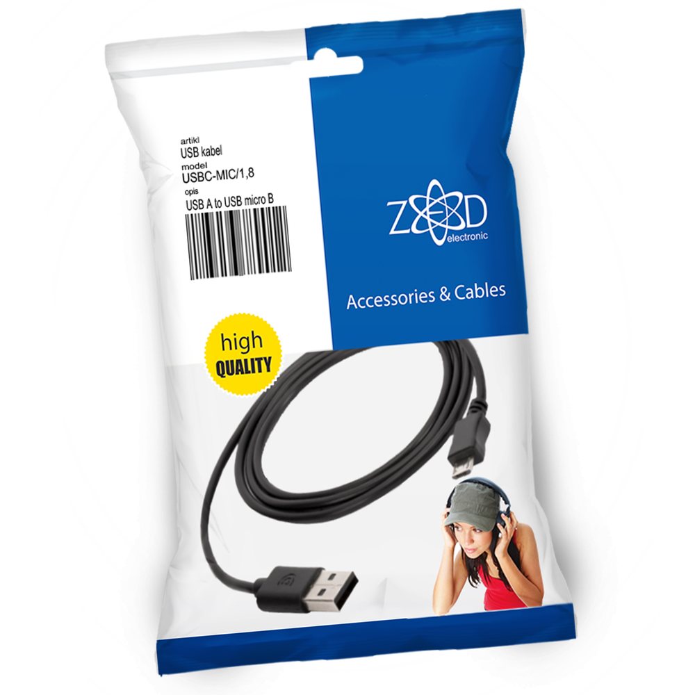 ZED electronic USB A na USB micro kabl, dužina 1.8 metara - USBC-MIC/1,8 slika 1