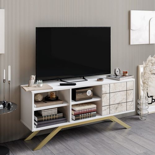 Woody Fashion Stalak za televizor, North - White, Gold slika 1