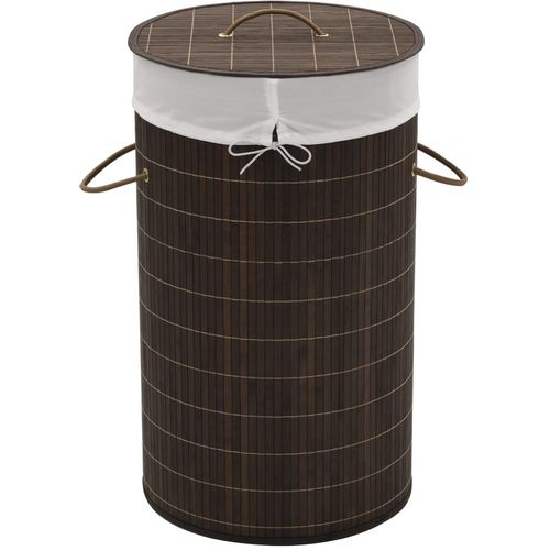 Košara za rublje od bambusa okrugla tamnosmeđa slika 7