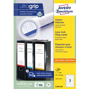 Avery Zweckform L4760-100 naljepnice A4 ultragrip 192x38mm 100 listova 700 naljepnica bijele