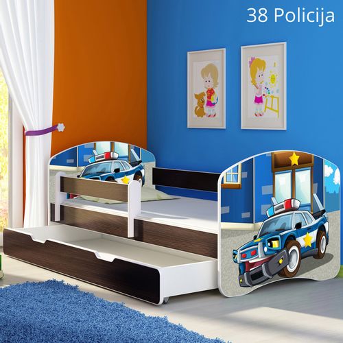 Dječji krevet ACMA s motivom, bočna wenge + ladica 160x80 cm 38-policija slika 1