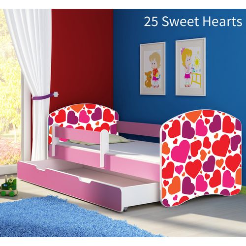 Dječji krevet ACMA s motivom, bočna roza + ladica 160x80 cm 25-sweet-hearts slika 1