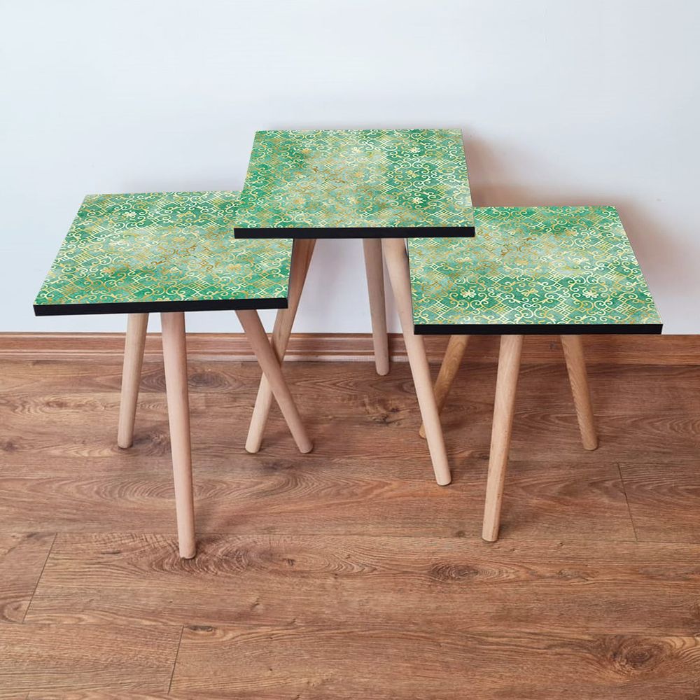 Nesting Table 3Shp245 - Set od 3 komada u zelenoj, zlatnoj i bijeloj boji slika 1