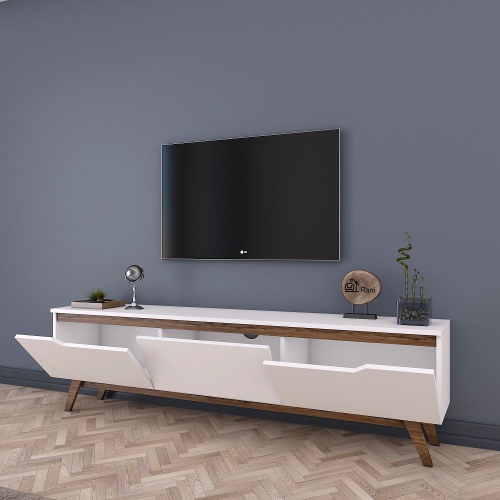 TV stalak D1 - 794 bijeli s orahovim detaljima slika 4