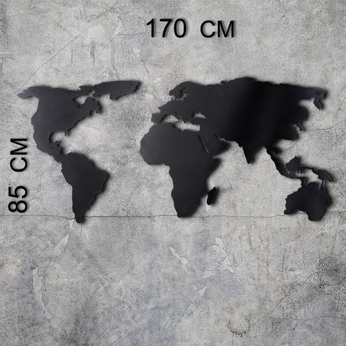 Wallity World Map Silhouette XL - Black Black Decorative Metal Wall Accessory slika 3