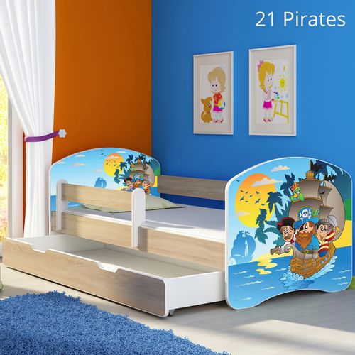Dječji krevet ACMA s motivom, bočna sonoma + ladica 140x70 cm 21-pirates slika 1