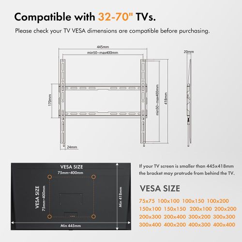 VonHaus fiksni zidni nosač za TV 32-55'' do 35kg slika 6