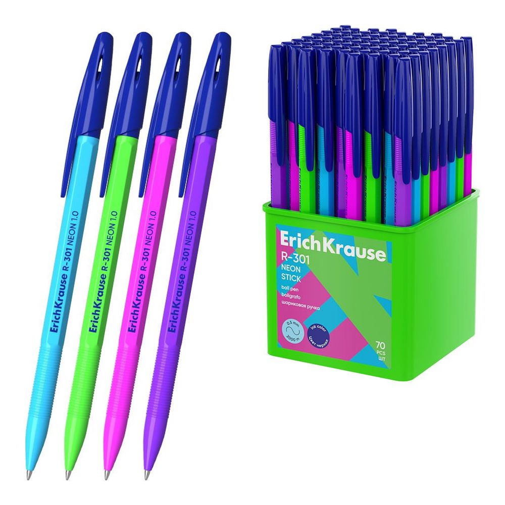 Kemijska olovka ErichKrause Stick Neon R-301 (0.7) plavi ispis sortirano 70/1 slika 1