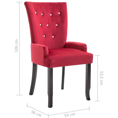 Blagovaonska stolica s naslonima za ruke crvena baršunasta slika 16