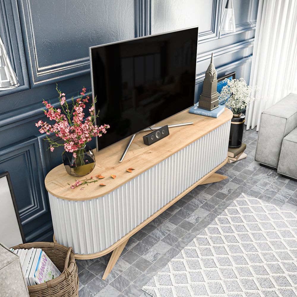 TV Stalak Stor - Sapphire, Bijeli sa Bijelim Safirom slika 4