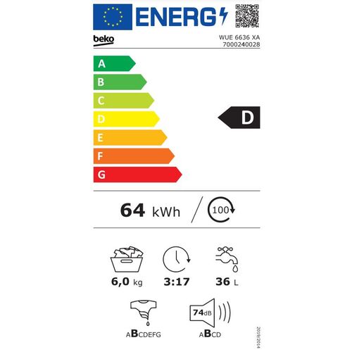 Beko WUE 6636 XA veš mašina, 6 kg, 1200 rpm, ProSmart™ Inverter Motor, SteamCure™, Bluetooth, Slim dubina 44 cm slika 3