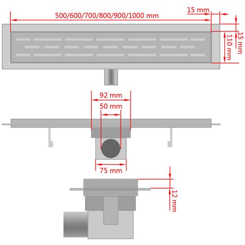 Odvod za Tuš 930x140 mm Valoviti Nehrđajući Čelik slika 36