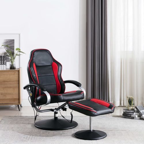 Masažna fotelja od umjetne kože s osloncem za noge crno-crvena slika 1