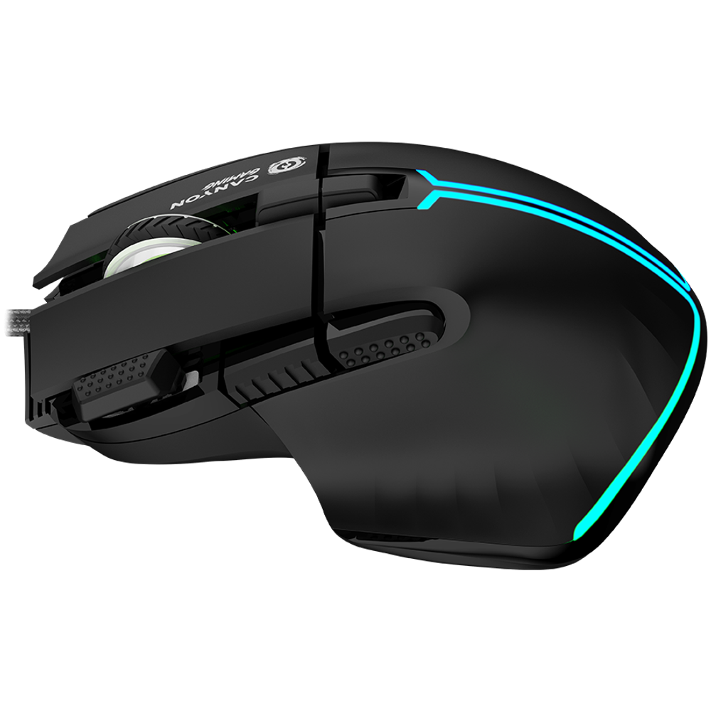 CANYON Fortnax GM-636, 9 dugmadi, žična gaming miš, Sunplus 6662, DPI do 20000, Huano prekidač sa 5 miliona klikova, RGB osvjetljenje, 1.65m pleteni kabl, ABS materijal, dimenzije: 113*83*45mm, težina: 102g, Crna slika 5
