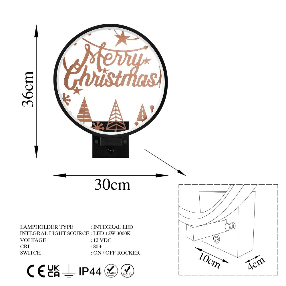 Crna bakarna zidna lampa XMAS20 slika 8