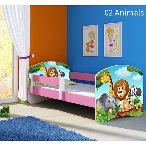 Dječji krevet ACMA s motivom, bočna roza 160x80 cm 02-animals slika 1