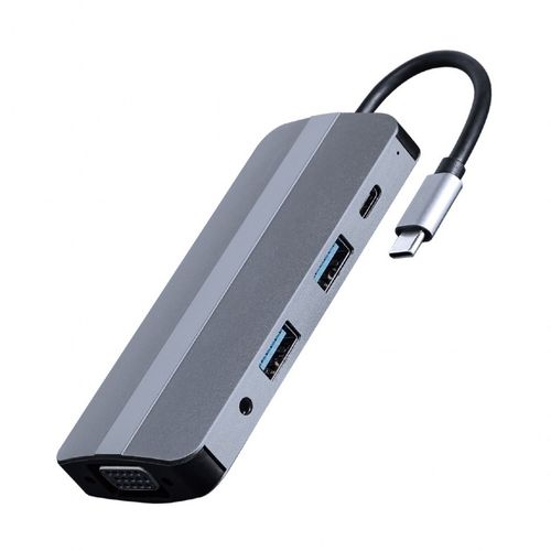 Gembird A-CM-COMBO8-02 USB Type-C 8-in-1 multi-port adapter (Hub + HDMI + VGA + PD + card reader + stereo audio), silver slika 1