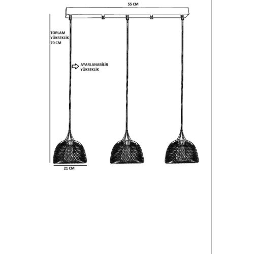 Nasa 3 Lü Sıralı Siyah Sarkıt Black Chandelier slika 4