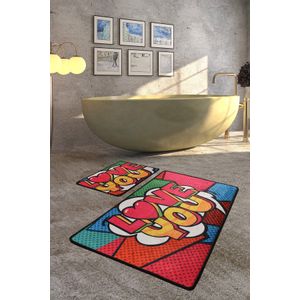 Red Love Multicolor Bathmat Set (2 Pieces)