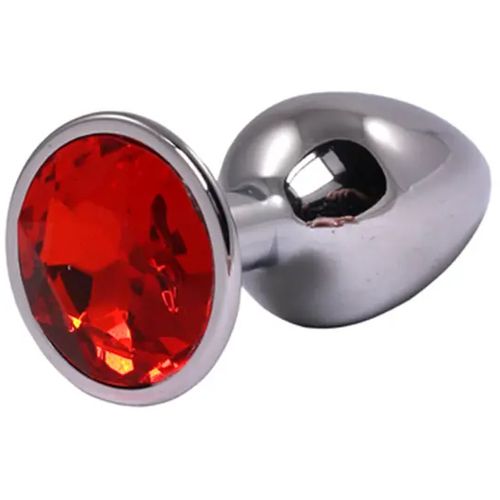 Veliki metalni analni dildo sa crvenim dijamantom slika 1