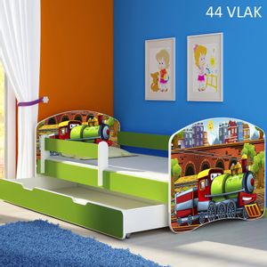 Dječji krevet ACMA s motivom, bočna zelena + ladica 140x70 cm - 44 Vlak