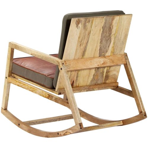 Stolica za ljuljanje od prave kože i masivnog drva manga smeđa slika 19