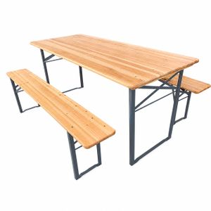 Stol i klupe drvene sa metalnim nosačima D200 x Š60 x V75 cm