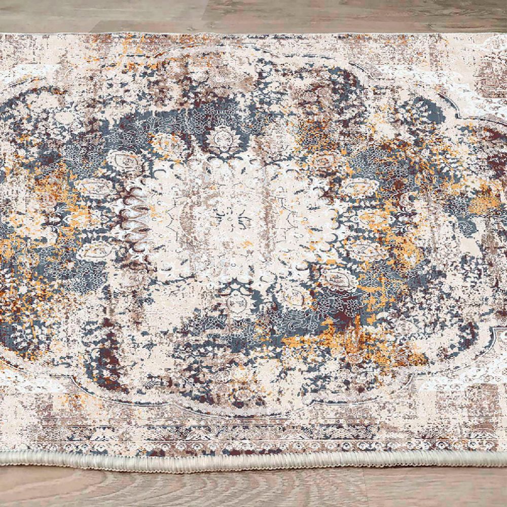 WOOSONIL083 Tepih u bojama kreme, sive i bordo crvene (80 x 150 cm) slika 6