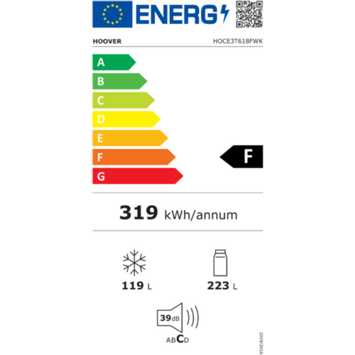 Hoover HOCE3T618FW Kombinovani frižider, NoFrost, Širina 60cm, Visina 180cm slika 6