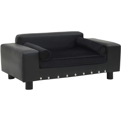 Sofa za pse crna 81 x 43 x 31 cm od pliša i umjetne kože slika 2