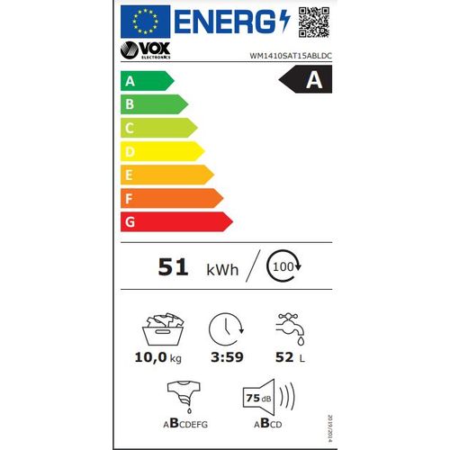 Vox WM1410-SAT15ABLDC Veš mašina 10 kg, 1400 rpm, SilentPro Drive Inverter motor, SteamAssist, AquaLogic, UniBalance, Dubina 58.2 cm slika 2