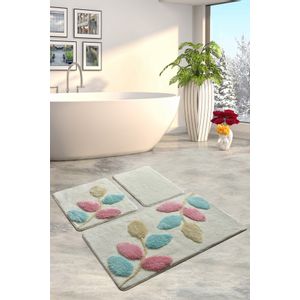 İnnovia - Ecru Multicolor Acrylic Bathmat Set (3 Pieces)