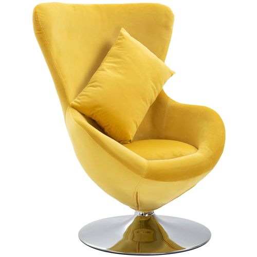 Okretna jajolika stolica s jastukom žuta baršunasta slika 1