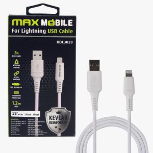 MaxMobile data kabel I-PHONE LIGHTNING-USB MFI Apple KEVLAR QC 3A 1,2m white