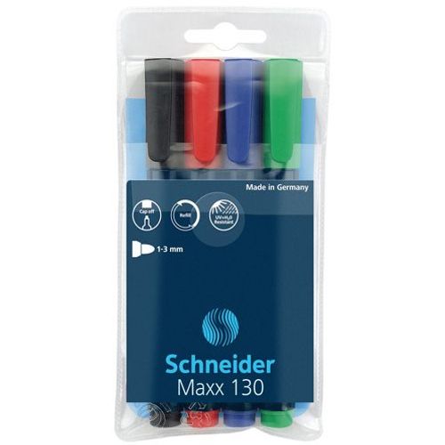 Flomaster Schneider, permanent marker, Maxx 130, 1-3 mm, set od 4 boje, PVC etui slika 2