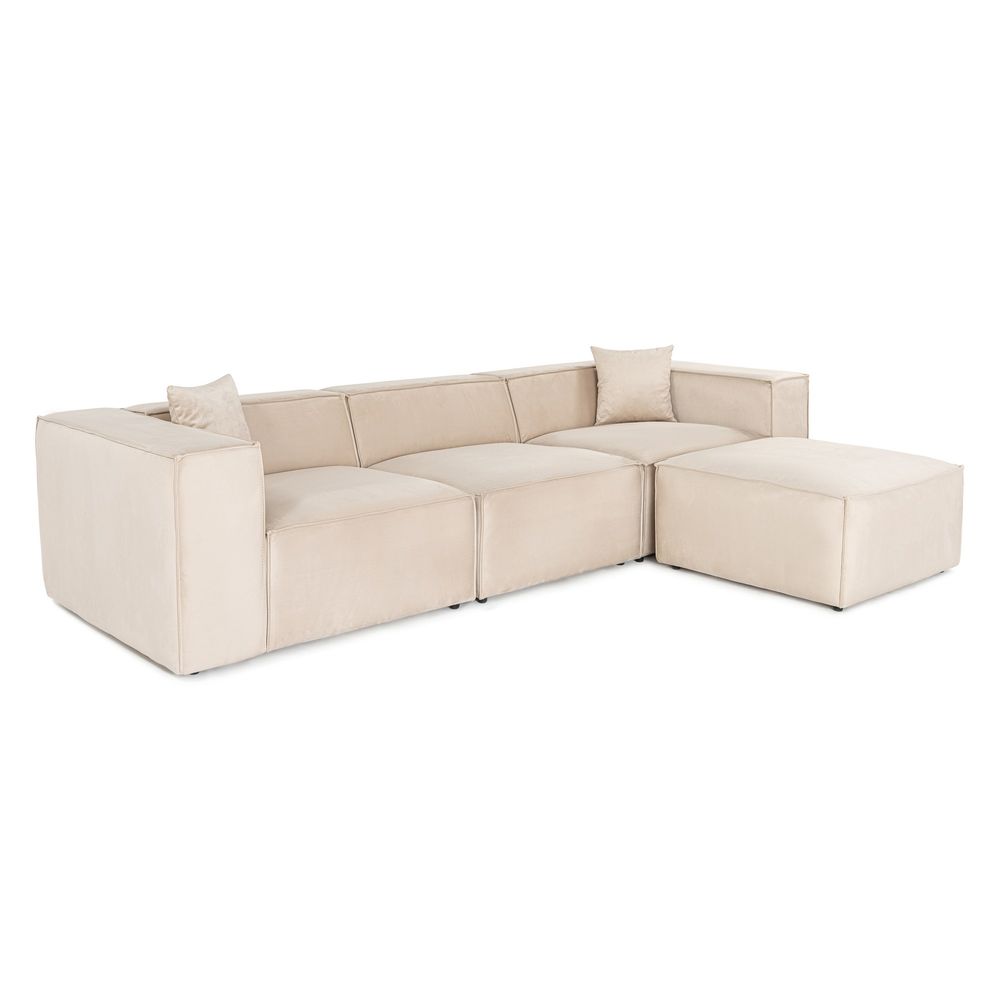 Ugaona Sofa 'Lora' (L1-O1-1R-POUFFE) - Krema Boja slika 4