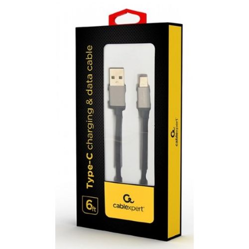 CCB-mUSB2B-AMCM-6 Gembird Cotton braided Type-C USB cable with metal connectors, 1.8 m, black A slika 1