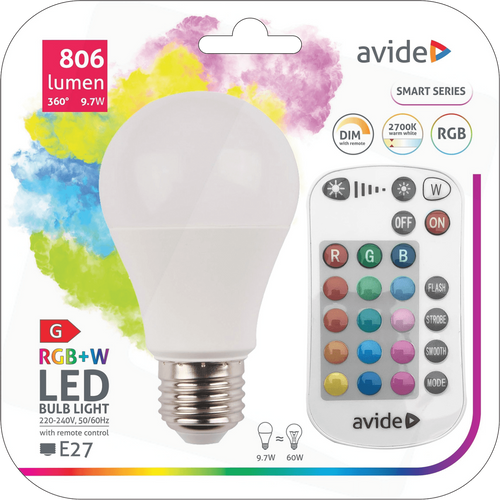 Avide Pametna sijalica, LED 9.7W, E27, RGB+W, 2700K, daljinski - Smart LED Globe A60 9.7W slika 1