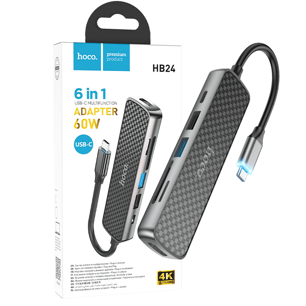 hoco. Konverter USB HUB type C to HDMI/USB3.0/USB2.0/SD/ TF/PD - HB24 Easy display slika 1