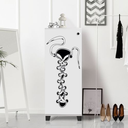 Woody Fashion Ormarić za cipele, Bijela boja Crno, Filinta Bağcık - White slika 2