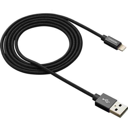 CANYON MFI-3 Charge &amp; Sync MFI braided cable with metalic shell, USB to lightning, certified by Apple, cable length 1m, OD2.8mm, Black slika 3