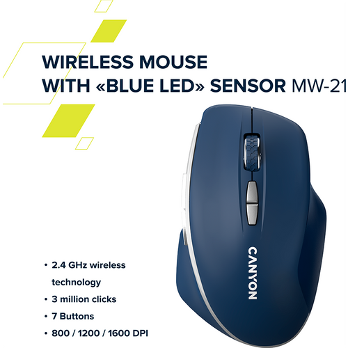 CANYON MW-21, 2.4 GHz Wireless mouse ,with 7 buttons, DPI 800/1200/1600, Battery: AAA*2pcs,Cosmic Latte,72*117*41mm, 0.075kg slika 7