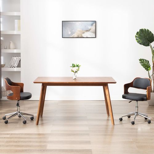 Okretna uredska stolica od savijenog drva i umjetne kože crna slika 11