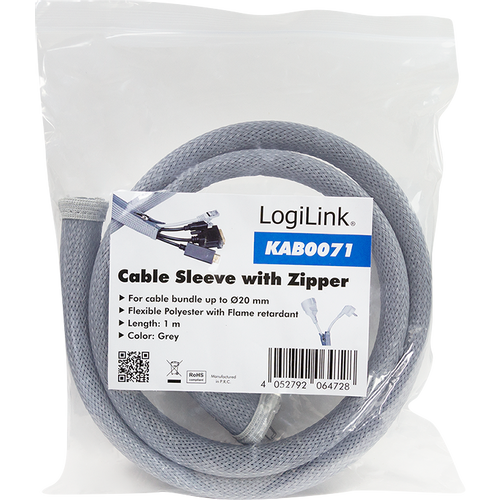 LogiLink  fleksibilna zaštita za kablove sa rajfešlusom 1m x 30mm siva slika 1
