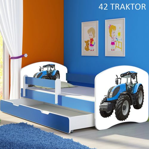 Dječji krevet ACMA s motivom, bočna plava + ladica 140x70 cm 42-traktor slika 1