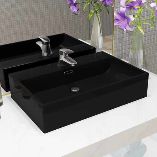 Umivaonik s otvorom za slavinu keramički crni 60,5 x 42,5 x 14,5 cm slika 13