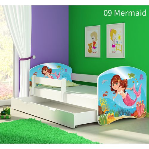 Dječji krevet ACMA s motivom, bočna bijela + ladica 180x80 cm - 09 Mermaid slika 1