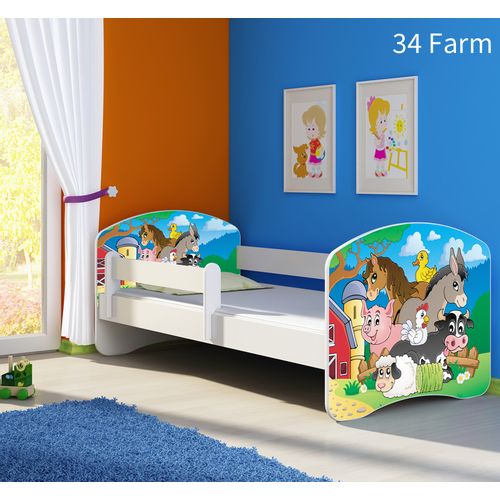 Dječji krevet ACMA s motivom, bočna bijela 140x70 cm - 34 Farm slika 1